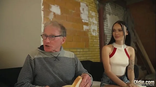 Grandpa hard dick fucks tight pussy and cums in her mouth