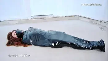 asian latex catsuit lady bondage in sleeppack