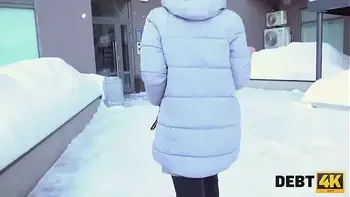 DEBT4k. Poor bartender gets money for handjob in the car