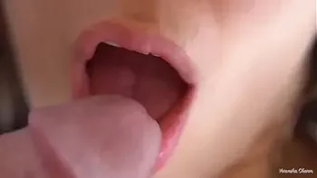 Her Soft Big Lips And Tongue Cause Him Cumshot, Super Closeup Cum In Mouth