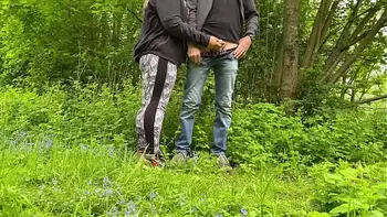 Sexy BBW MILF holds my cock while I pee outside this weekend