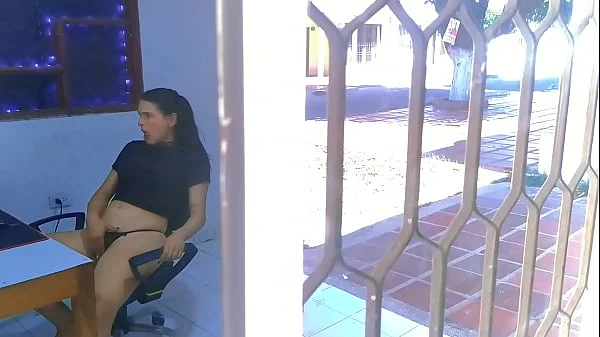 My young neighbor watches porn and masturbates with the window facing the street open. How delicious to see how she touches her pussy and her small tits, she is the most beautiful girl in the village