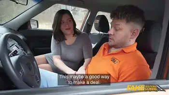 Fake Driving School big natural boobs bouncing as she fucks her driving examiner