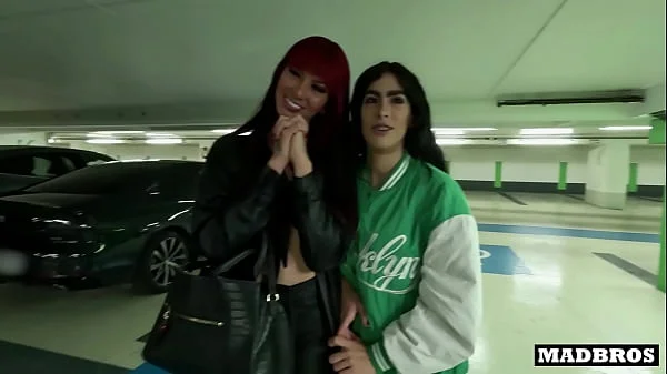 Two big ass Latina roommates fucked by two black guys in a public parking lot!!!