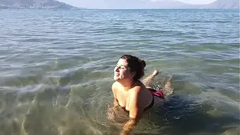 Spied, Touched and Cum on her Face on the Beach. GIRL SHOK