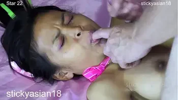 StickyAsian18 Star likes Mr. John & gets semen all over her face.