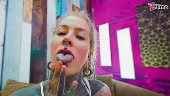 Cute Tattooed girl in Lingerie gaping her asshole wide, fucking herself with big toy, anal prolapse