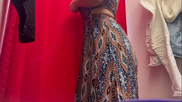 Dressing room. Hidden camera. Girl with big tits and big nipples