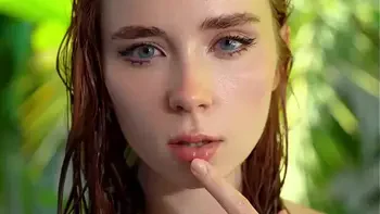 Redhead Nude Beauty Deepthroats, Hard Fucks and Swallows Cum by the Pool POV