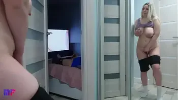 Stepdaughter with big tits spies on stepdad