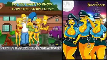 Three guys fucking hot and busty police officers! Police costume! The Simptoons, simpsons porn