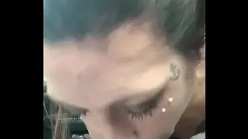 Emo slut swallows black cock in car and begs
