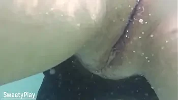 Underwater creampie while swimming after cum inside pussy