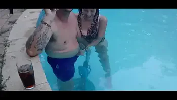 Neighbours wife handjob and finger fucking in swimming pool