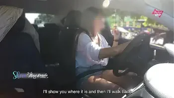 Hot wife Thay Ksada showing off in the car for a stranger and letting him touch her, with English subtitles
