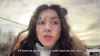 Risky Public Sex in the Car Huge Cum on Face and Cumwalk in metro