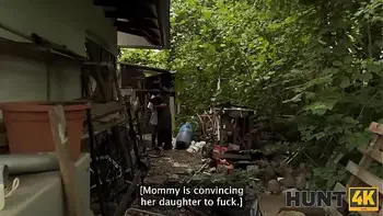 HUNT4K. Naughty chick fucked a stranger in front of her family