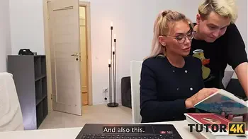 TUTOR4K. MILF tutor in stockings got so mad and then so horny so she tried 2 dicks at the same time to calm down