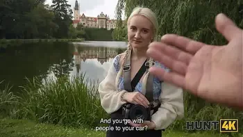 HUNT4K. Blonde babe was so sad so Hunter offered her fun and she loved to ride his big dick
