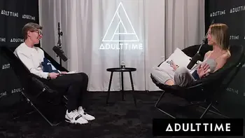 ADULT TIME - Busty Lesbians Octavia Red & Kenna James CAUGHT EATING PUSSY On Podcast Set! FULL SCENE