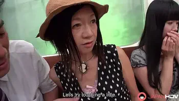 Japanese Mikan Kururugi and Tsuna Kimura suck cock before fucked hard on a train,uncensored.