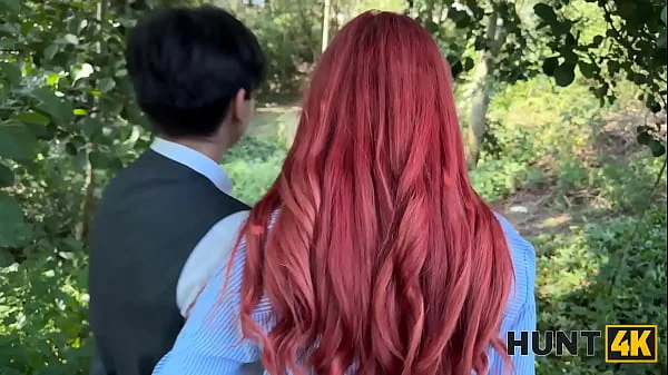 HUNT4K. Slutty redhead Miss Olivia used her natural tits and perfect body to seduce a producer in public
