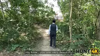 HUNT4K. Slutty redhead Miss Olivia used her natural tits and perfect body to seduce a producer in public