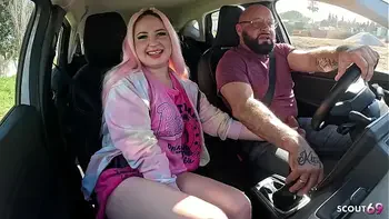 Crazy Bitch Maria Gail seduce old German Uber Driver to risky outdoor Sex without condom
