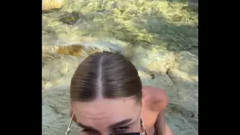 Best blowjob with cum on face and tits from a stranger on the beach