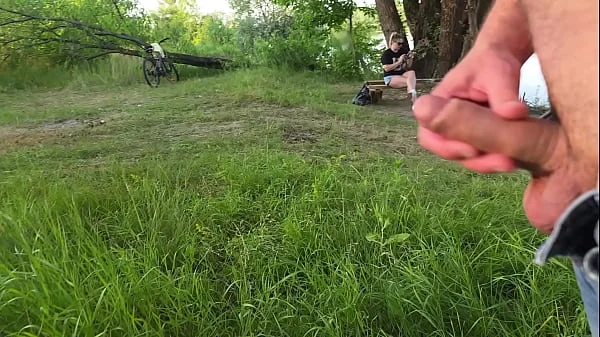 I approached this lonely girl and started jerking off my cock next to her. She sat silently watched and touch my cock when i cum