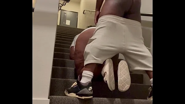 Busted a huge nut on her ass on the public stairway (almost getting caught)