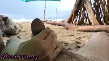 4K - Public Sex in the Storm! MissCreamy Handjobs My Cock on the Beach!