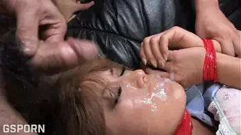 Japanese shibari gangbang with hoy facial cum at big tits teen