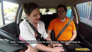 Fake Driving School Curvy STUDENT with BIG BOOBS Swallows instructors man juice