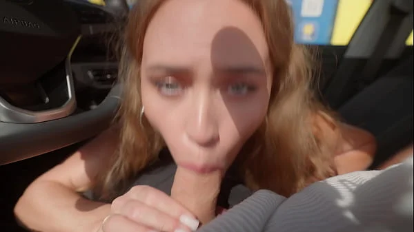 My hot stepmother sucks my cock in the supermarket car park while we wait for my step father