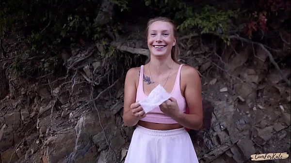 Real sex vlog in the forest. She jokes a lot and swallows cum