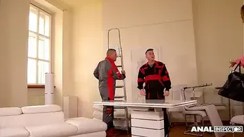 Anal inspectors lick & double penetrate Ani Blackfox on the office table