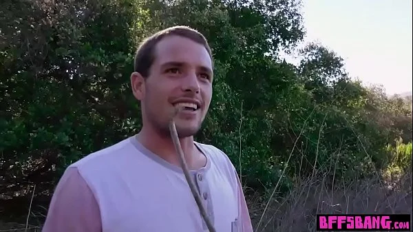 Hiking hotties fucked outdoor by a helpful stranger