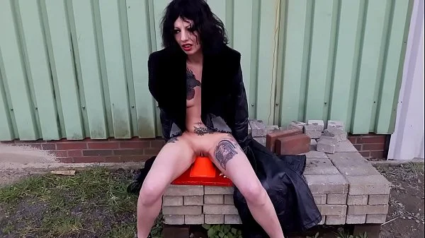 Slut Lucy fucks a traffic cone and a dildo in public