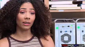 Ebony teen thief with an afro busted stealing and fuck
