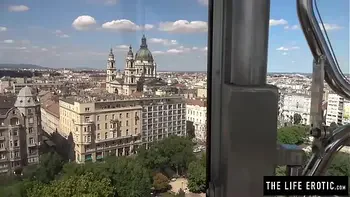 Tiny girl almost caught masturbating in public on a ferris wheel