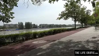 Cute jogger almost caught masturbating in a public park