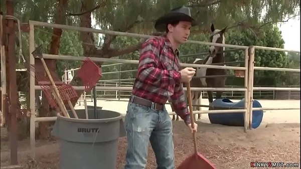 Cowboy rough bdsm fucks slut on ranch