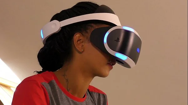 Isabel flashes her pussy and ass under her panties with a tshirt and she has a new game in her Playstation VR but she needs..