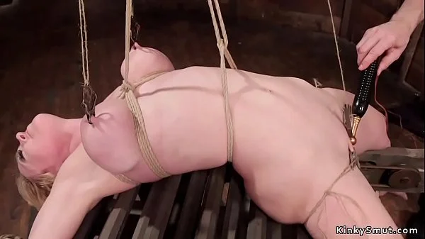 Backbend bondage for huge tits blonde sub