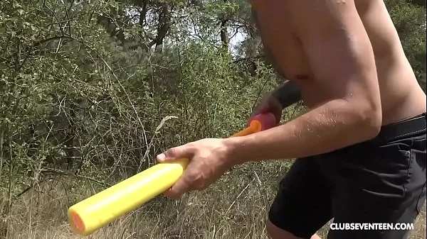 Skinny teen fucks stranger standing in the woods