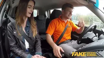 Fake Driving School Cute teen brunette pussy stretched