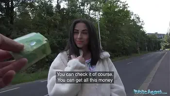 Public Agent - Pretty British Brunette Teen Sucks and Fucks big cock outside after nearly getting run over by a runaway Fake Taxi