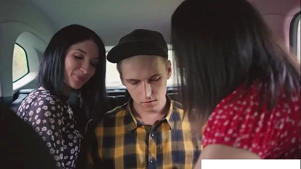 Risky sex in the car 3some oral creampie