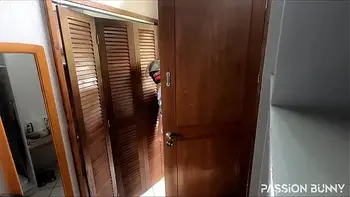 Nude delivery by crazy and sexy girl in holiday at home